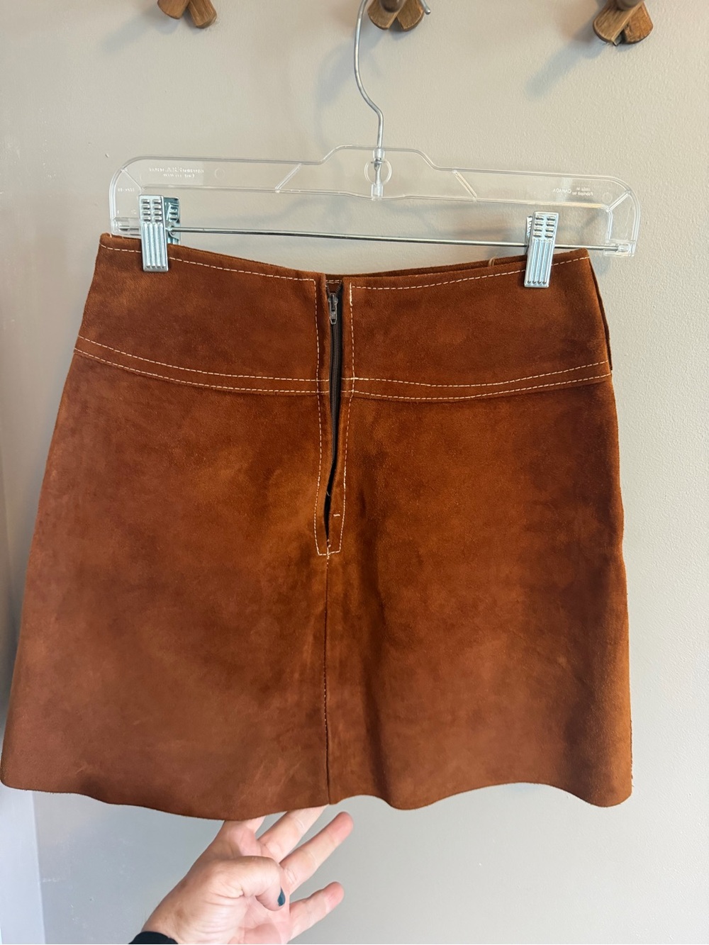 Vintage 70s Suede Leather Fringe Vest Mini Skirt Set Rust Brown XS S - Picture 5 of 13